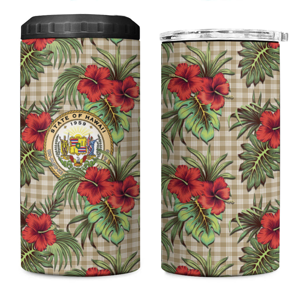 Vintage Hawaii Hibiscus Palaka 4 in 1 Can Cooler Tumbler Khaki Color LT19 One Size: 16 oz Khaki - Polynesian Pride