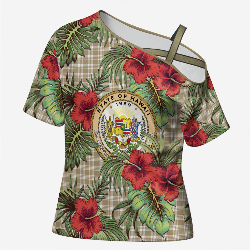 Vintage Hawaii Hibiscus Palaka Cross Shoulder Shirt Khaki Color LT19 Female Khaki - Polynesian Pride