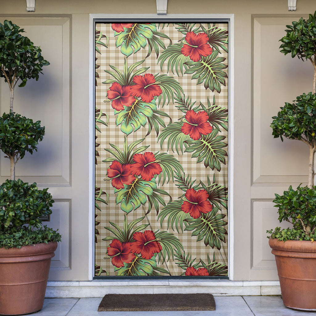 Vintage Hawaii Hibiscus Palaka Door Cover Khaki Color LT19 Khaki - Polynesian Pride