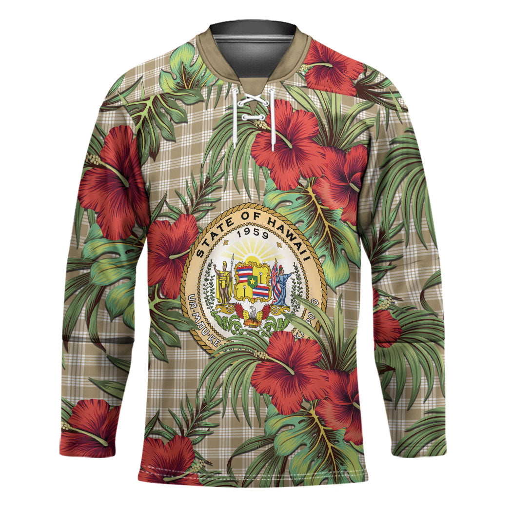 Vintage Hawaii Hibiscus Palaka Hockey Jersey Khaki Color LT19 Unisex Khaki - Polynesian Pride