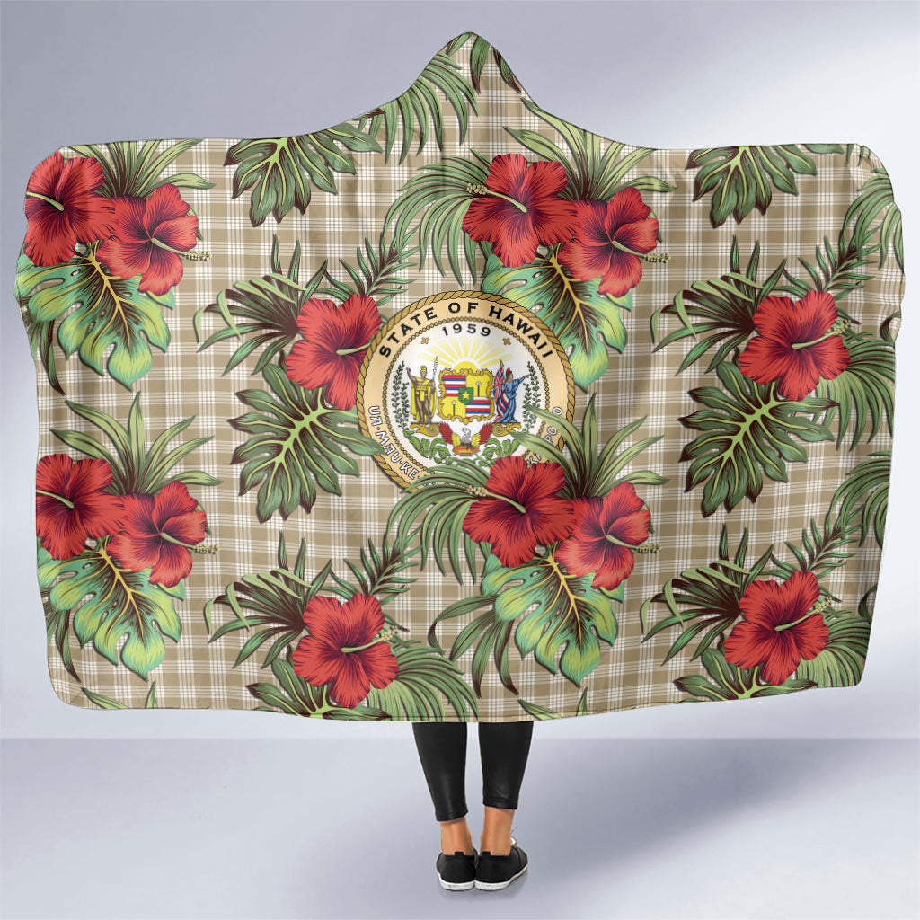 Vintage Hawaii Hibiscus Palaka Hooded Blanket Khaki Color LT19 One Size Khaki - Polynesian Pride