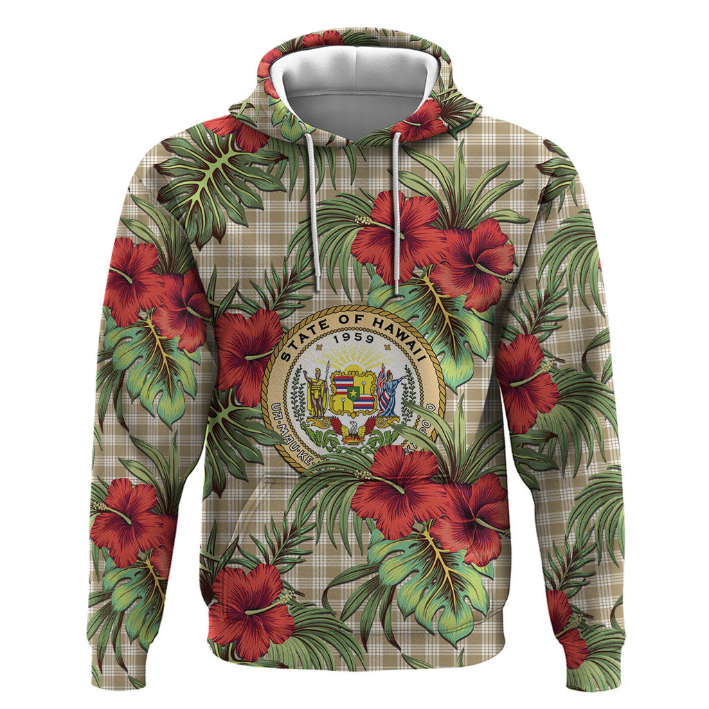 Vintage Hawaii Hibiscus Palaka Hoodie Khaki Color LT19 Pullover Hoodie Khaki - Polynesian Pride