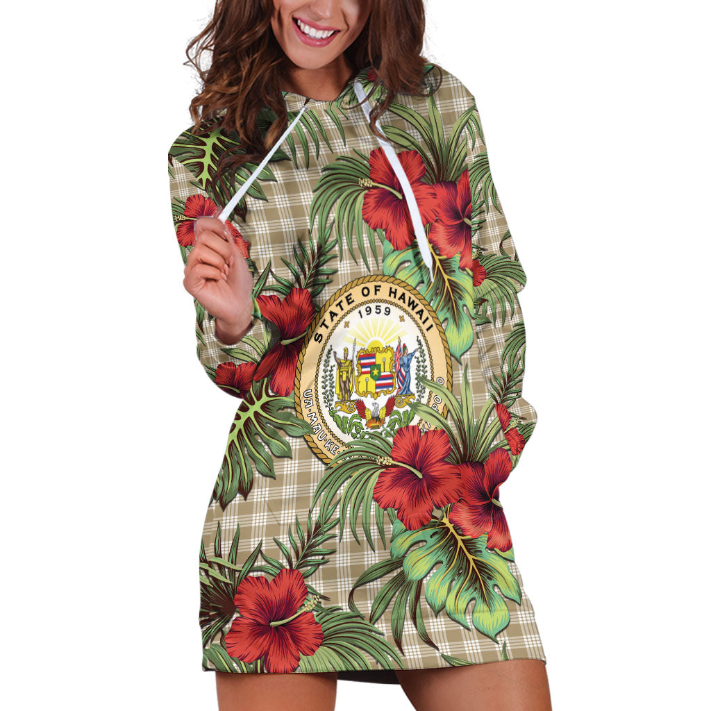 Vintage Hawaii Hibiscus Palaka Hoodie Dress Khaki Color LT19 Khaki - Polynesian Pride