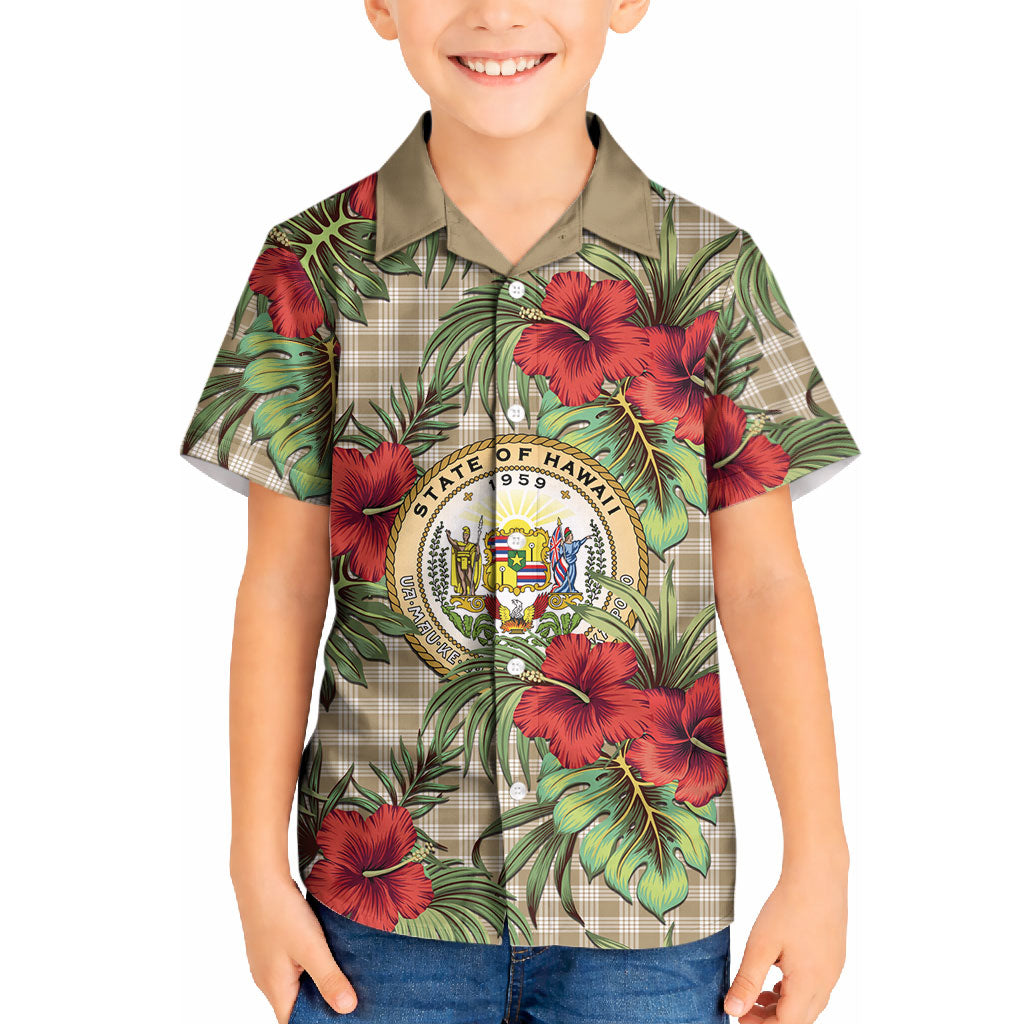 Vintage Hawaii Hibiscus Palaka Kid Hawaiian Shirt Khaki Color LT19 Kid Khaki - Polynesian Pride