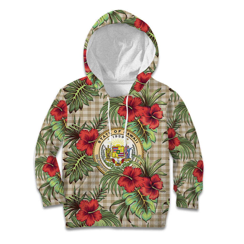 Vintage Hawaii Hibiscus Palaka Kid Hoodie Khaki Color LT19 Hoodie Khaki - Polynesian Pride