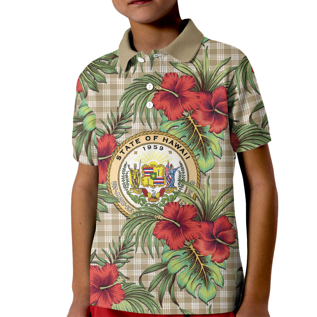 Vintage Hawaii Hibiscus Palaka Kid Polo Shirt Khaki Color LT19 Kid Khaki - Polynesian Pride