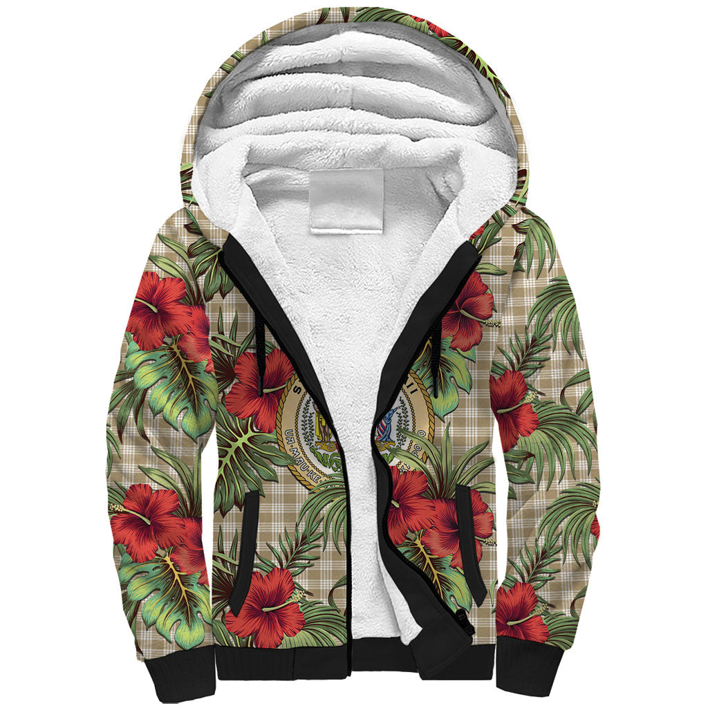 Vintage Hawaii Hibiscus Palaka Sherpa Hoodie Khaki Color LT19 Unisex Khaki - Polynesian Pride