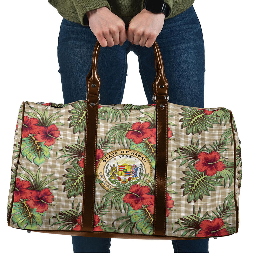 Vintage Hawaii Hibiscus Palaka Travel Bag Khaki Color LT19 Khaki - Polynesian Pride