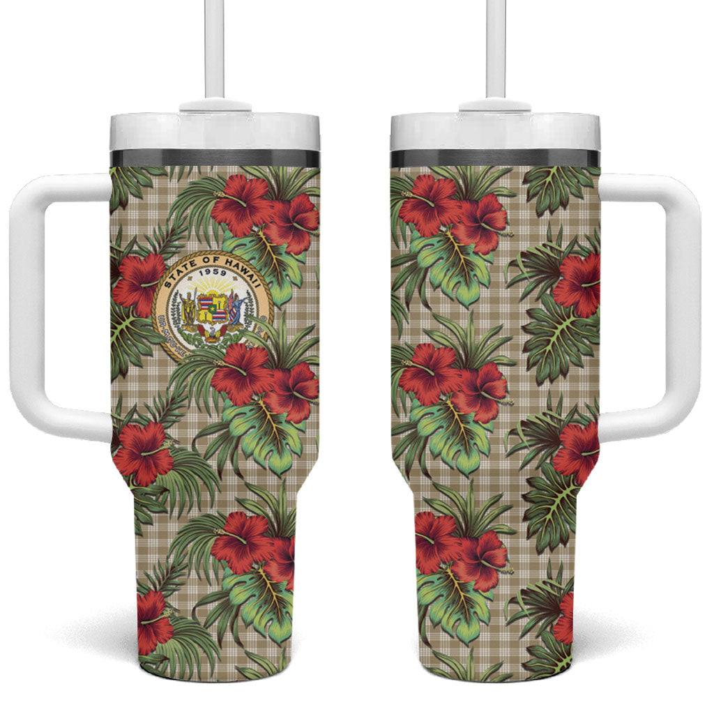 Vintage Hawaii Hibiscus Palaka Tumbler With Handle Khaki Color LT19 One Size: 40 oz Khaki - Polynesian Pride