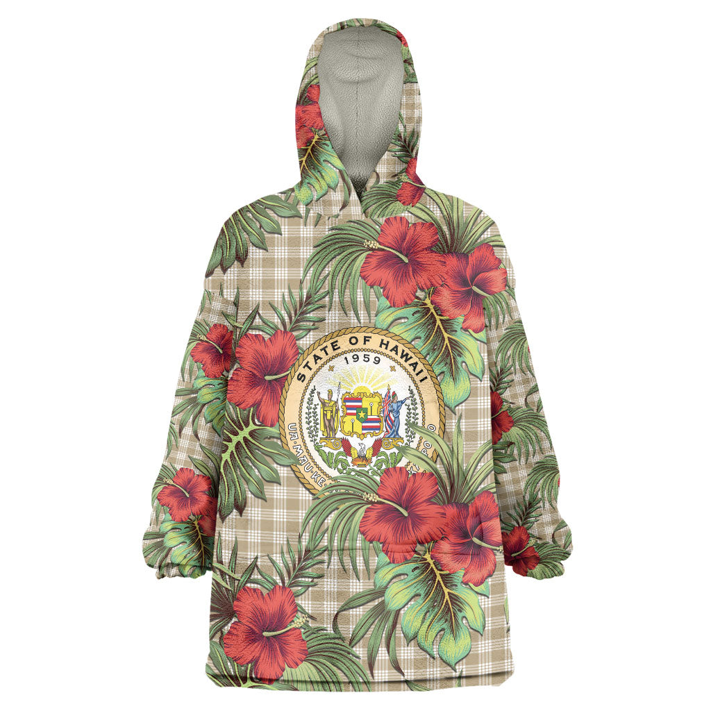 Vintage Hawaii Hibiscus Palaka Wearable Blanket Hoodie Khaki Color LT19 One Size Khaki - Polynesian Pride
