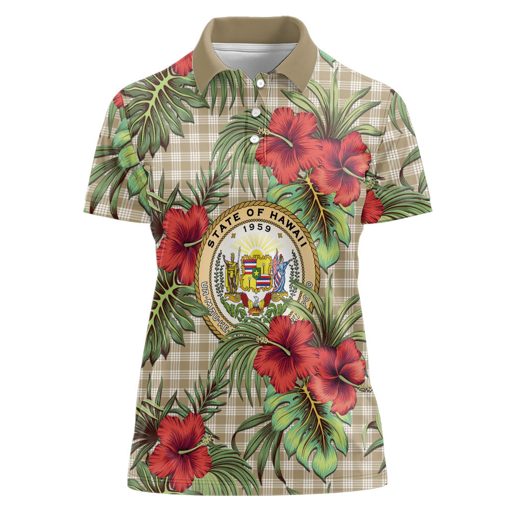 Vintage Hawaii Hibiscus Palaka Women Polo Shirt Khaki Color LT19 Female Khaki - Polynesian Pride