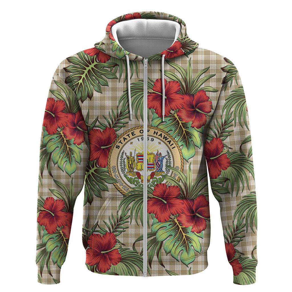 Vintage Hawaii Hibiscus Palaka Zip Hoodie Khaki Color LT19 Zip Hoodie Khaki - Polynesian Pride