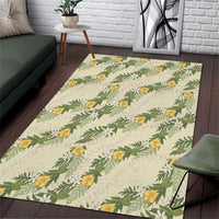 Hawaiian Pikake Maile Lei Area Rug Tiare Hibiscus Kalo Palapalai Leaf Beige
