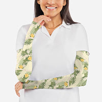 Hawaiian Pikake Maile Lei Arm Sleeves Tiare Hibiscus Kalo Palapalai Leaf Beige