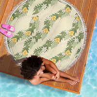 Hawaiian Pikake Maile Lei Beach Blanket Tiare Hibiscus Kalo Palapalai Leaf Beige