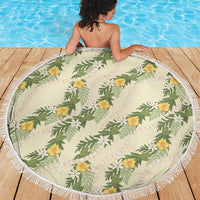 Hawaiian Pikake Maile Lei Beach Blanket Tiare Hibiscus Kalo Palapalai Leaf Beige