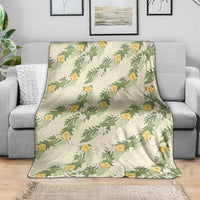 Hawaiian Pikake Maile Lei Blanket Tiare Hibiscus Kalo Palapalai Leaf Beige