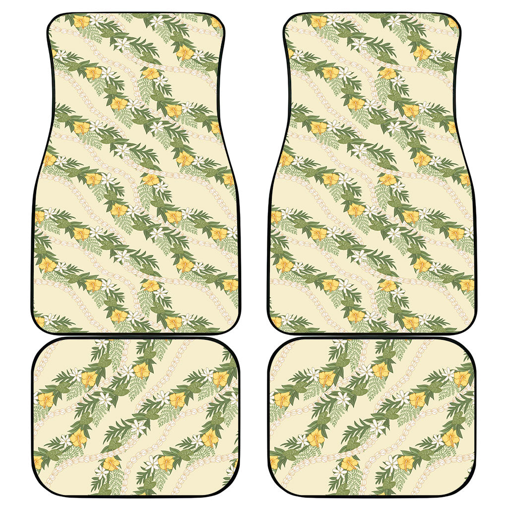 Hawaiian Pikake Maile Lei Car Mats Tiare Hibiscus Kalo Palapalai Leaf Beige
