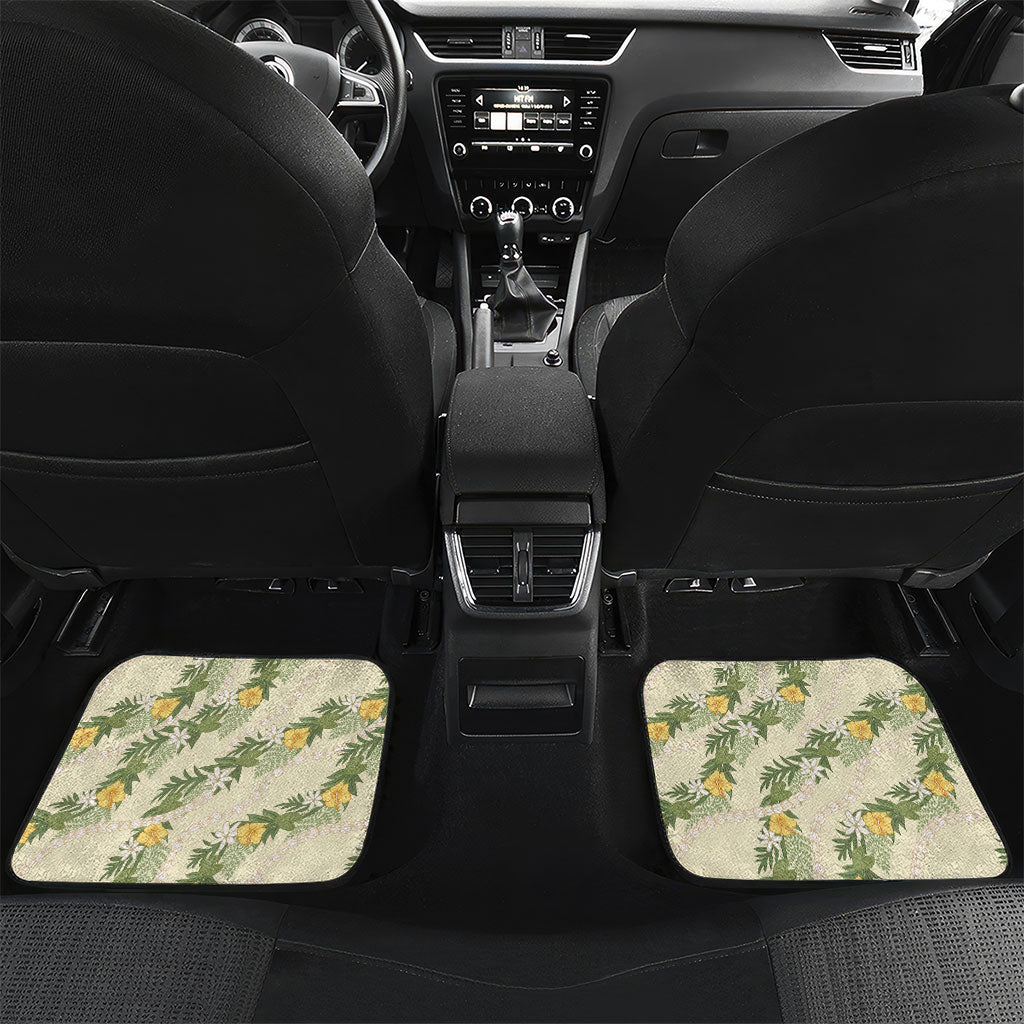 Hawaiian Pikake Maile Lei Car Mats Tiare Hibiscus Kalo Palapalai Leaf Beige