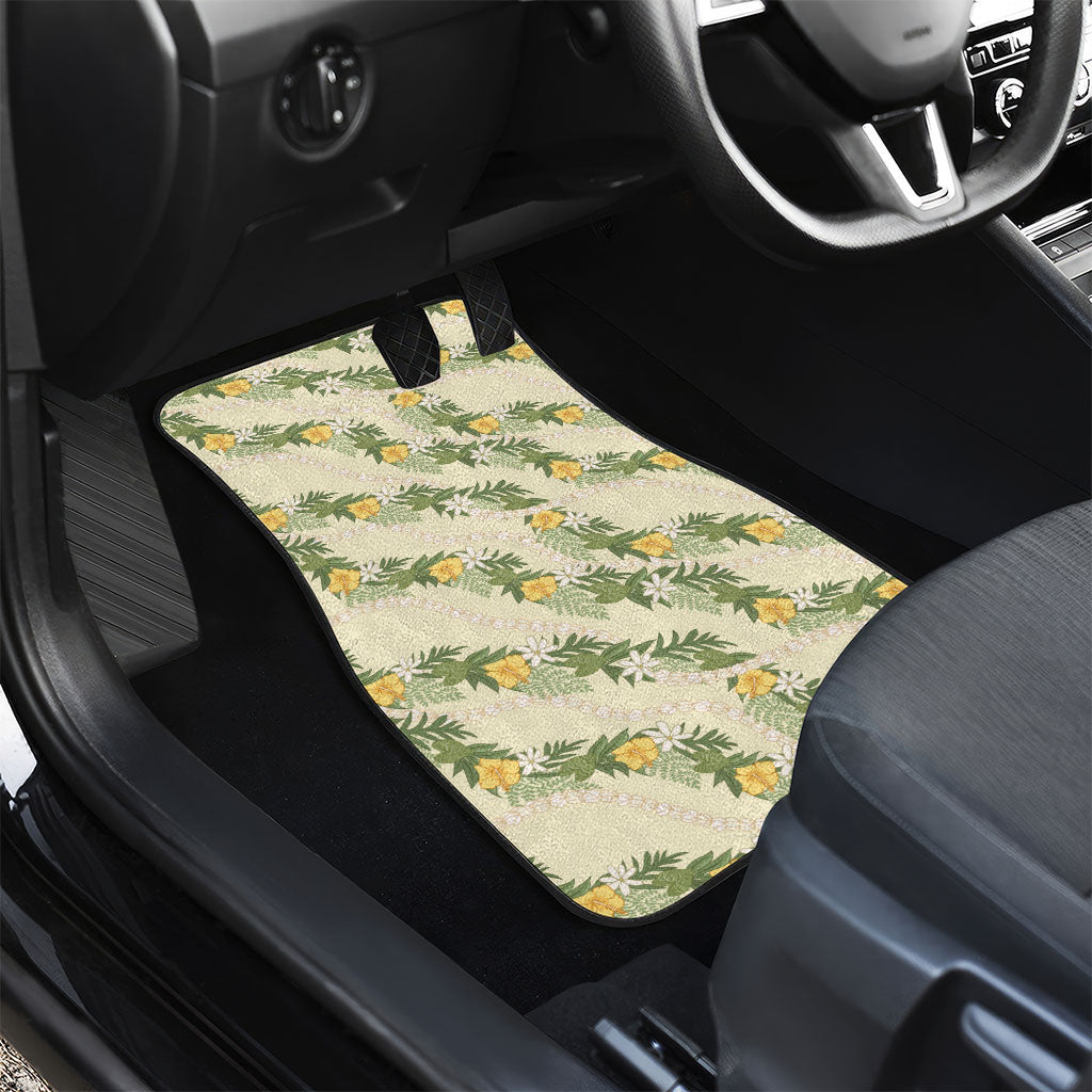 Hawaiian Pikake Maile Lei Car Mats Tiare Hibiscus Kalo Palapalai Leaf Beige