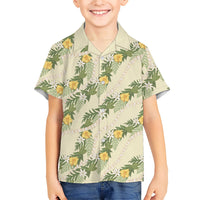 Hawaiian Pikake Maile Lei Family Matching Mermaid Dress and Hawaiian Shirt Tiare Hibiscus Kalo Palapalai Leaf Beige LT19 Son's Shirt Beige - Polynesian Pride