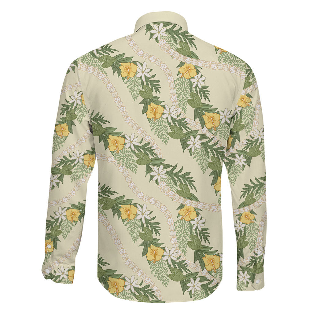Hawaiian Pikake Maile Lei Family Matching Puletasi and Hawaiian Shirt Tiare Hibiscus Kalo Palapalai Leaf Beige LT19 - Polynesian Pride
