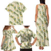 Hawaiian Pikake Maile Lei Family Matching Tank Maxi Dress and Hawaiian Shirt Tiare Hibiscus Kalo Palapalai Leaf Beige LT19 - Polynesian Pride