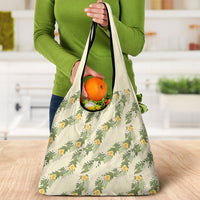 Hawaiian Pikake Maile Lei Grocery Bag Tiare Hibiscus Kalo Palapalai Leaf Beige LT19 - Polynesian Pride