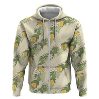 Hawaiian Pikake Maile Lei Hoodie Tiare Hibiscus Kalo Palapalai Leaf Beige LT19 Zip Hoodie Beige - Polynesian Pride