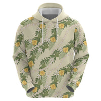 Hawaiian Pikake Maile Lei Hoodie Tiare Hibiscus Kalo Palapalai Leaf Beige LT19 - Polynesian Pride