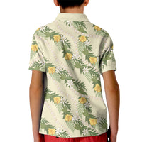 Hawaiian Pikake Maile Lei Kid Polo Shirt Tiare Hibiscus Kalo Palapalai Leaf Beige LT19 - Polynesian Pride