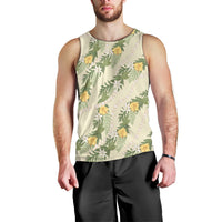 Hawaiian Pikake Maile Lei Men Tank Top Tiare Hibiscus Kalo Palapalai Leaf Beige LT19 - Polynesian Pride