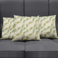 Hawaiian Pikake Maile Lei Pillow Cover Tiare Hibiscus Kalo Palapalai Leaf Beige