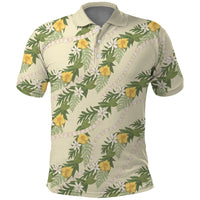 Hawaiian Pikake Maile Lei Polo Shirt Tiare Hibiscus Kalo Palapalai Leaf Beige LT19 Beige - Polynesian Pride
