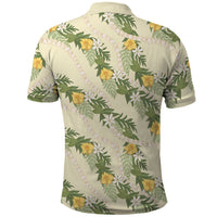 Hawaiian Pikake Maile Lei Polo Shirt Tiare Hibiscus Kalo Palapalai Leaf Beige LT19 - Polynesian Pride