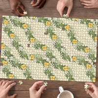 Hawaiian Pikake Maile Lei Puzzle Tiare Hibiscus Kalo Palapalai Leaf Beige