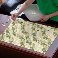 Hawaiian Pikake Maile Lei Puzzle Tiare Hibiscus Kalo Palapalai Leaf Beige