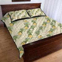 Hawaiian Pikake Maile Lei Quilt Bed Set Tiare Hibiscus Kalo Palapalai Leaf Beige