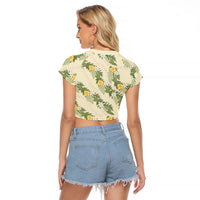 Hawaiian Pikake Maile Lei Raglan Cropped T Shirt Tiare Hibiscus Kalo Palapalai Leaf Beige LT19 - Polynesian Pride