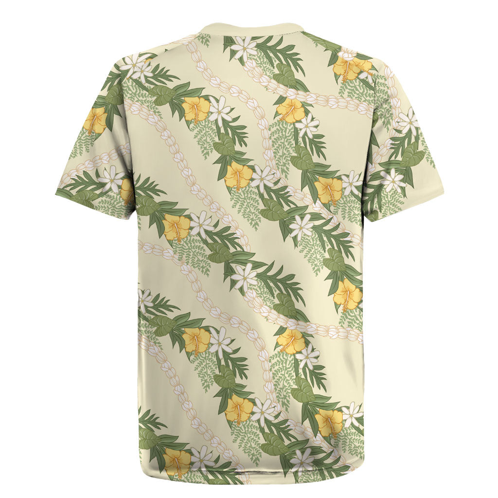 Hawaiian Pikake Maile Lei Rugby Jersey Tiare Hibiscus Kalo Palapalai Leaf Beige LT19 - Polynesian Pride