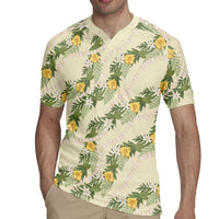 Hawaiian Pikake Maile Lei Rugby Jersey Tiare Hibiscus Kalo Palapalai Leaf Beige LT19 - Polynesian Pride