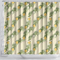 Hawaiian Pikake Maile Lei Shower Curtain Tiare Hibiscus Kalo Palapalai Leaf Beige LT19 - Polynesian Pride