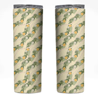 Hawaiian Pikake Maile Lei Skinny Tumbler Tiare Hibiscus Kalo Palapalai Leaf Beige LT19 Beige - Polynesian Pride