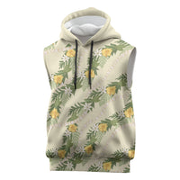 Hawaiian Pikake Maile Lei Sleeveless Hoodie Tiare Hibiscus Kalo Palapalai Leaf Beige LT19 Beige - Polynesian Pride