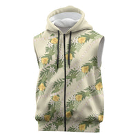 Hawaiian Pikake Maile Lei Sleeveless Zip Hoodie Tiare Hibiscus Kalo Palapalai Leaf Beige LT19 Beige - Polynesian Pride
