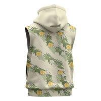 Hawaiian Pikake Maile Lei Sleeveless Zip Hoodie Tiare Hibiscus Kalo Palapalai Leaf Beige LT19 - Polynesian Pride