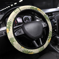 Hawaiian Pikake Maile Lei Steering Wheel Cover Tiare Hibiscus Kalo Palapalai Leaf Beige LT19 Universal Fit Beige - Polynesian Pride
