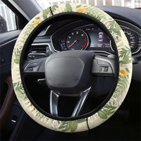 Hawaiian Pikake Maile Lei Steering Wheel Cover Tiare Hibiscus Kalo Palapalai Leaf Beige LT19 - Polynesian Pride