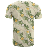 Hawaiian Pikake Maile Lei T Shirt Tiare Hibiscus Kalo Palapalai Leaf Beige LT19 - Polynesian Pride