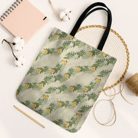 Hawaiian Pikake Maile Lei Tote Bag Tiare Hibiscus Kalo Palapalai Leaf Beige LT19 Black Strap One Size Beige - Polynesian Pride